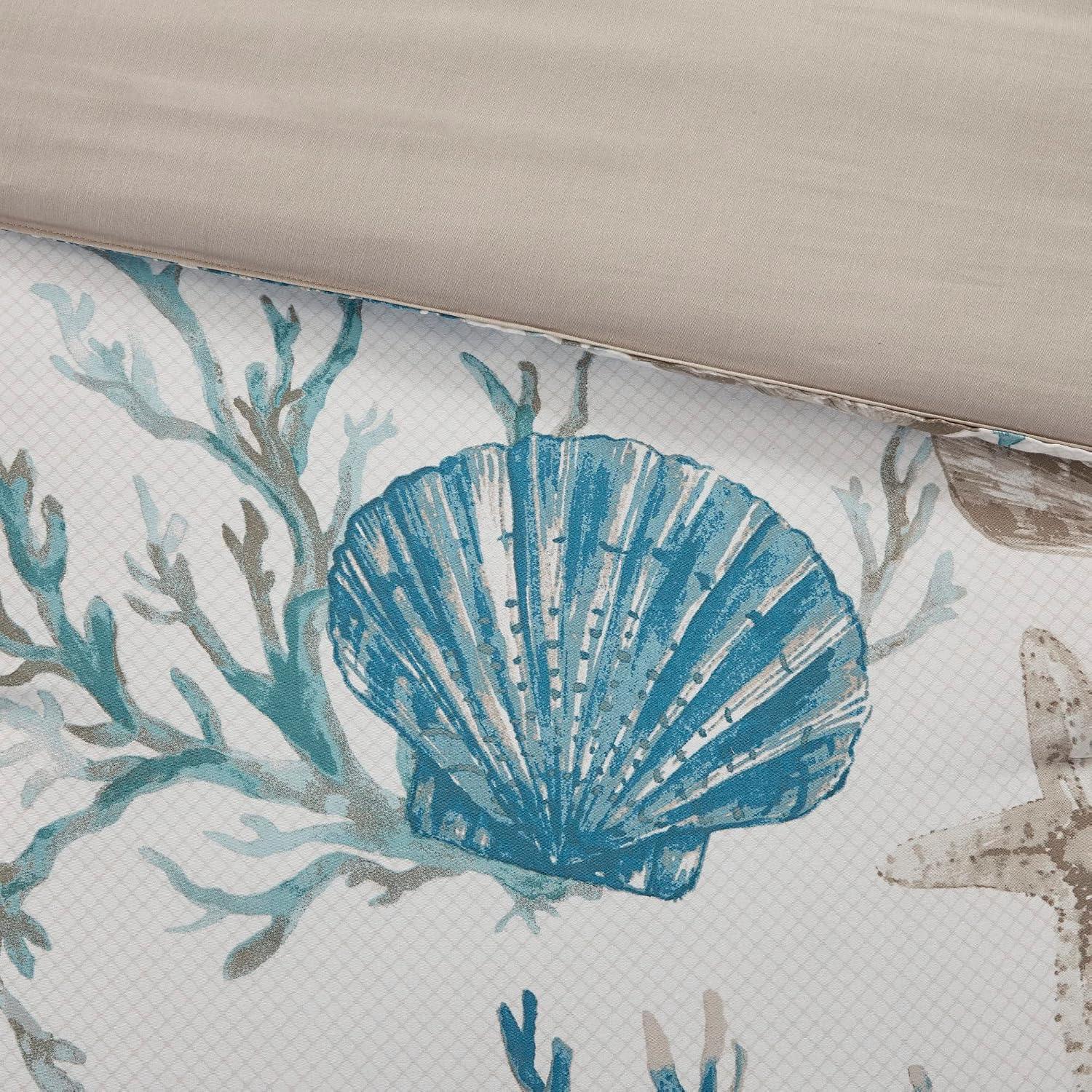 Madison Park Pebble Beach Pebble Beach 100% Cotton Comforter Set - Coastal Coral, All Season Down Alternative Cozy Bedding with Matching Shams, Decorative Pillow, Cal King(104'x92') Aqua 7 Piece