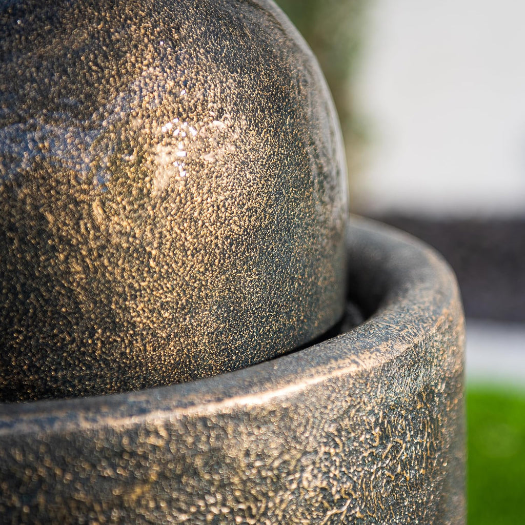 XBrand 25.98' Modern Sphere Water Fountain with LED Light – Indoor Outdoor Stone Texture Floor Fountain, Zen Bubbling Ball Water Feature for Garden Patio Porch - Bronze