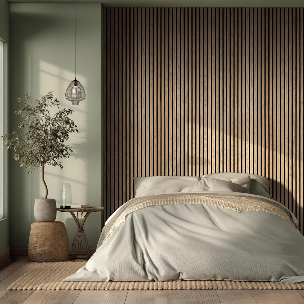 MSI 4-Pack Acoustic Wood Slat Wall Panels for Interior Decor, 3D Fluted Sound Absorbing Wood Paneling for Accent Wall Ceiling Kitchen Living Room Bedroom, Eco-Friendly MDF - 9.5 in. x 120 in. -Natural