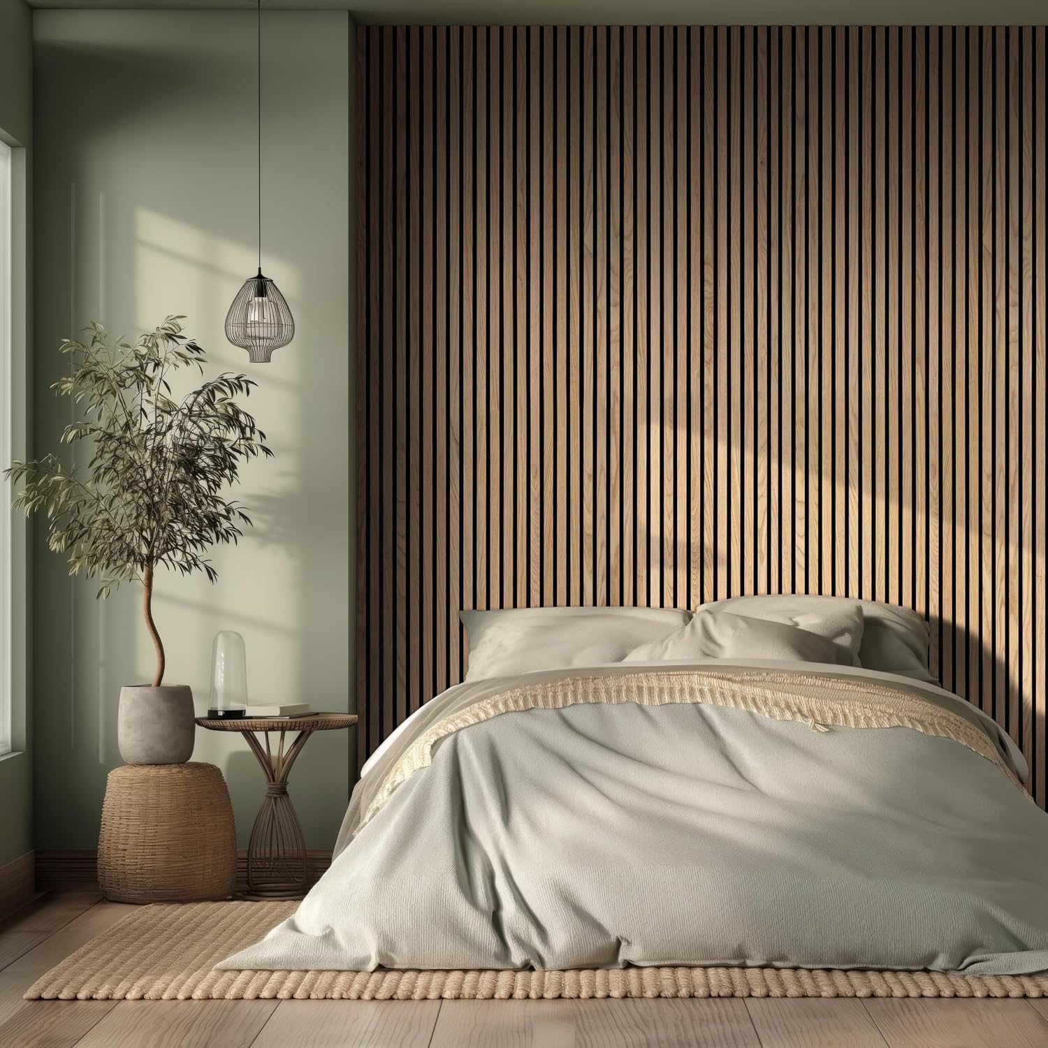 MSI 4-Pack Acoustic Wood Slat Wall Panels for Interior Decor, 3D Fluted Sound Absorbing Wood Paneling for Accent Wall Ceiling Kitchen Living Room Bedroom, Eco-Friendly MDF - 9.5 in. x 120 in. -Natural