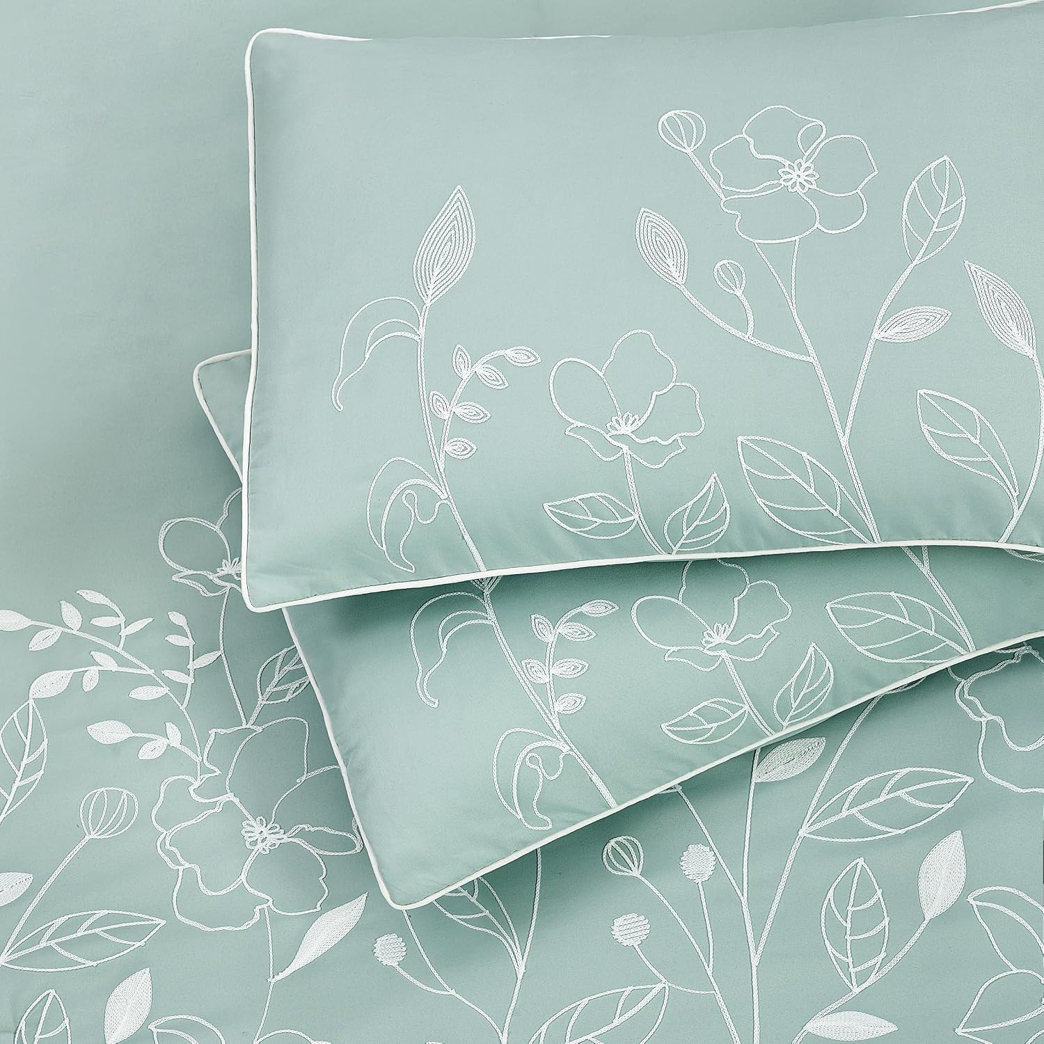 Stratford Park 7 Piece Green Comforter Set, Embroidery, Queen Size, Girls Bedding, All Season Bedding Set, Unique Pattern, Matching Decorative Pillows, Pillow Sham