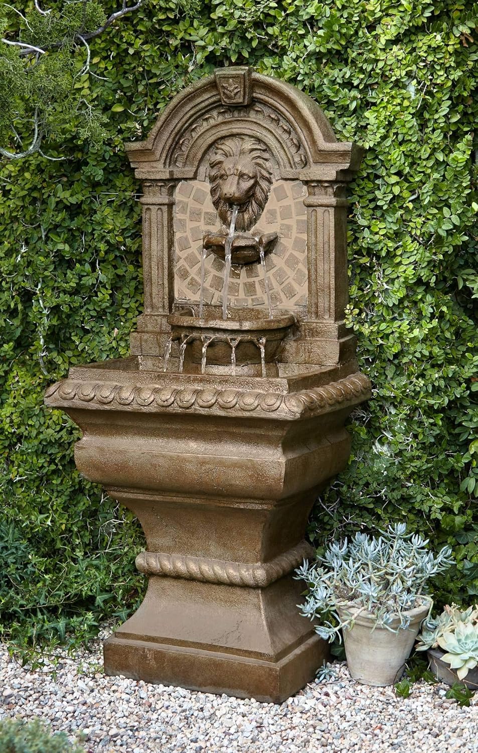 Royal Lions Head 51' High Large Italian Outdoor Decor Faux Stone Floor Fountain with Light Statue Waterfall Standing Tiered Water Feature for Outside Garden Patio Yard Backyard Porch - John Timberland