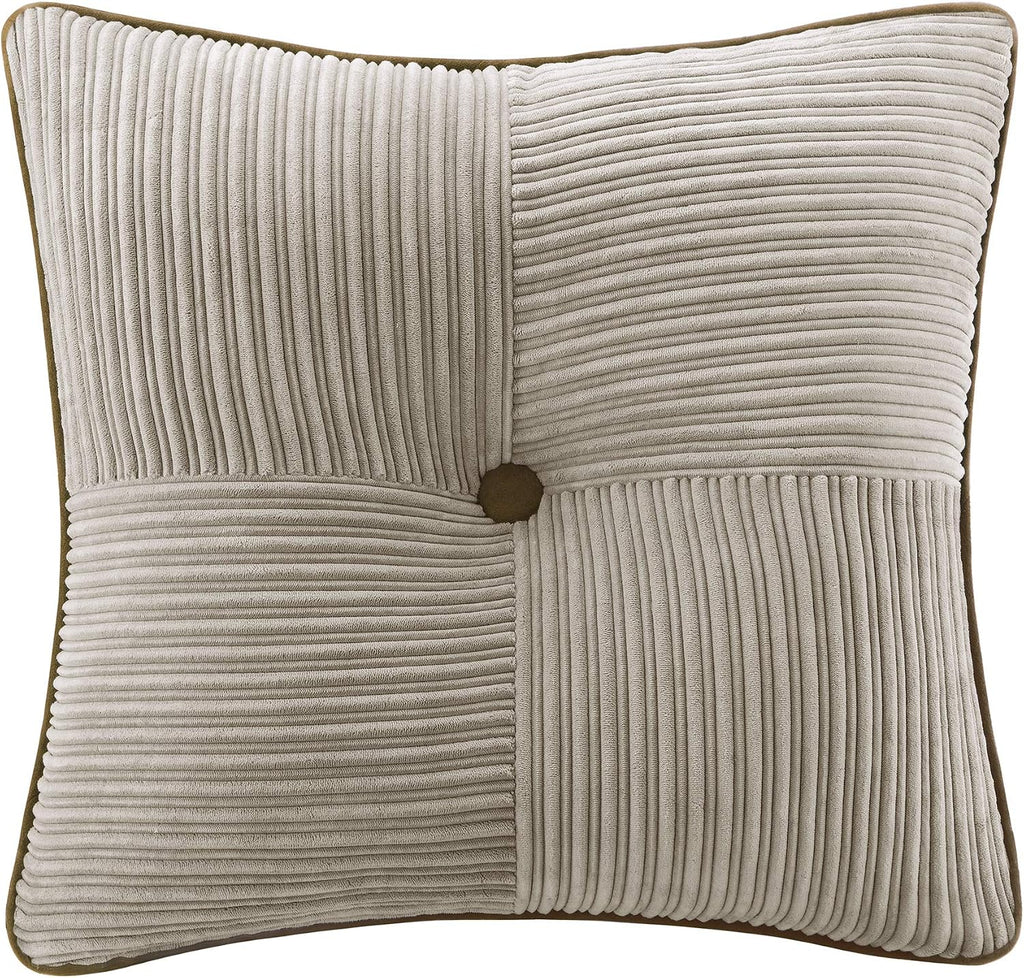 Madison Park Cozy Comforter Set Casual Blocks Design All Season, Matching Bed Skirt, Decorative Pillows, King(104'x92'), Dallas Corduroy, Taupe Brown, 7 Piece