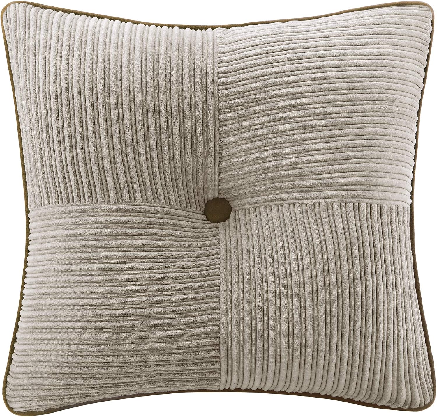 Madison Park Cozy Comforter Set Casual Blocks Design All Season, Matching Bed Skirt, Decorative Pillows, King(104'x92'), Dallas Corduroy, Taupe Brown, 7 Piece
