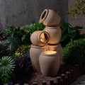 29.53' H 3-Tiers Cascading Jars Outdoor Water Fountain Made with Eco-Friendly Recyclable Materials, Polyethylene Waterfall Fountain, Outdoor Decor with LED Lights for Patio, Backyard