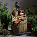 Water Fountain Outdoor 29' H Outside Floor 3 Tiered Rustic Barrel with Light, Pump for Garden, Patio, Deck, Porch, Backyard Home Decor