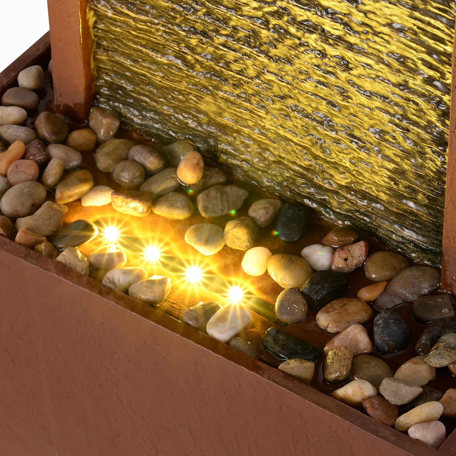 Teamson Home 38.5' Faux Slate Contemporary Outdoor LED Waterfall Fountain with Pebble Base, Red Rock
