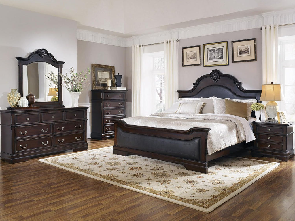 Coaster Home Furnishings Cambridge 5-piece Bedroom Set Queen Size Bed Frame Black Faux Leather Upholstered Headboard Cappuccino Brown 203191Q-S5
