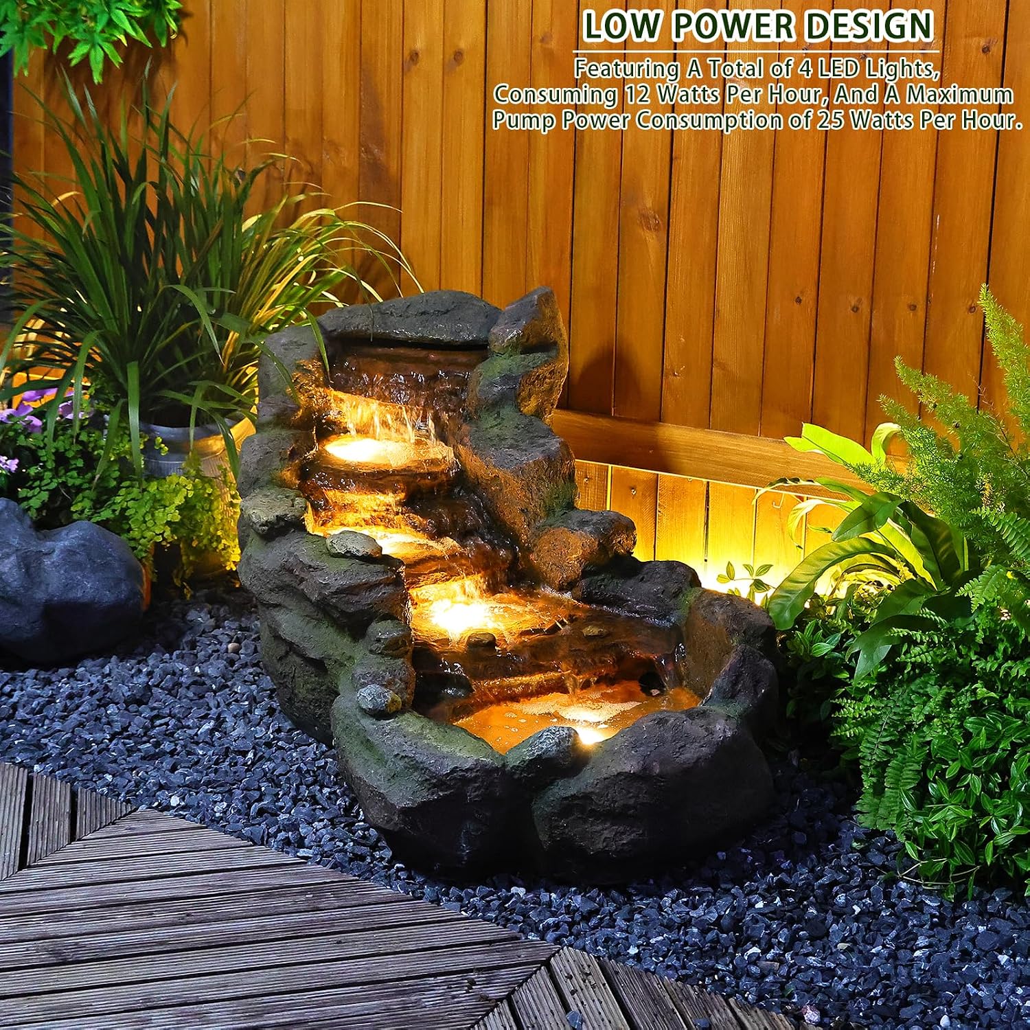 Bumilgar Garden Outdoor Water Fountain, 42.1' L Floor Standing Tiered Rock Outdoor Fountains with LED Lights and Pump for Garden, Backyard, Deck, Patio, Porch and Home Art Decor