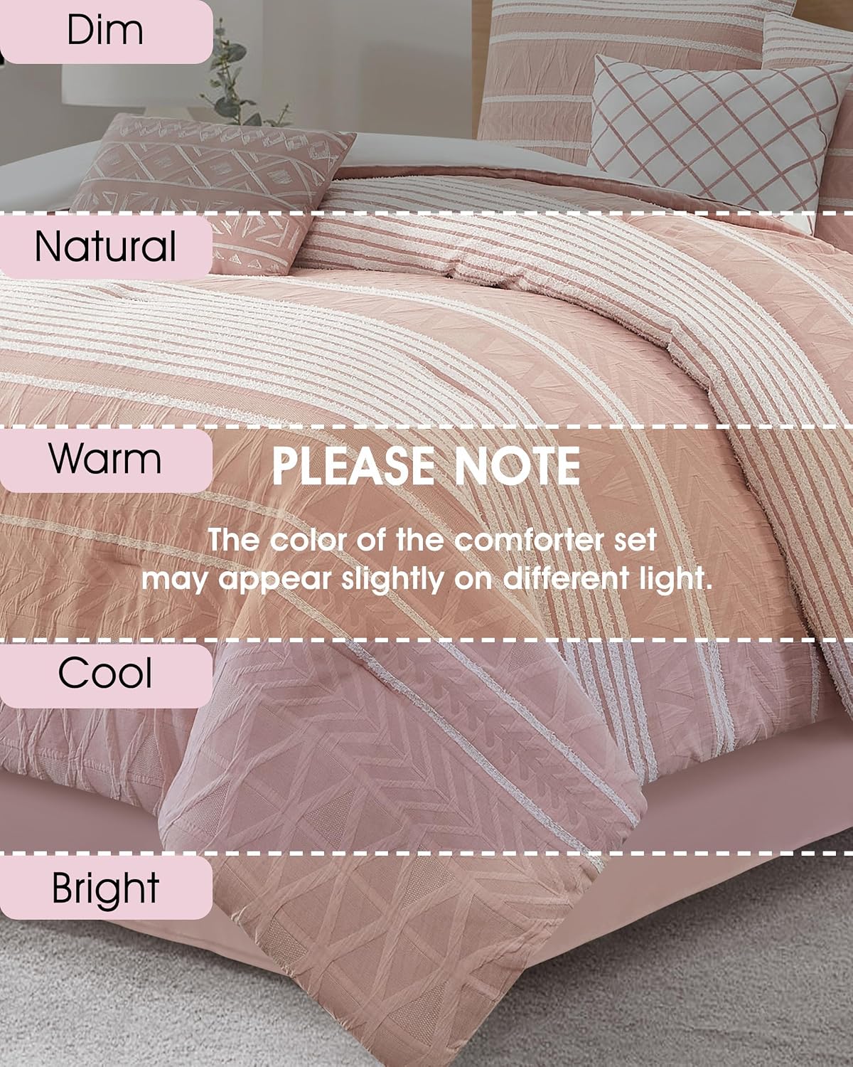 LANCO MODERN LIFESTYLE Cotton Comforter Set Queen, Gorgeous Geometric Jacquard, Blush Soft Lightweight Bedding Set for All Seasons, Bedskirt, Pillow Shams and Decor Pillows
