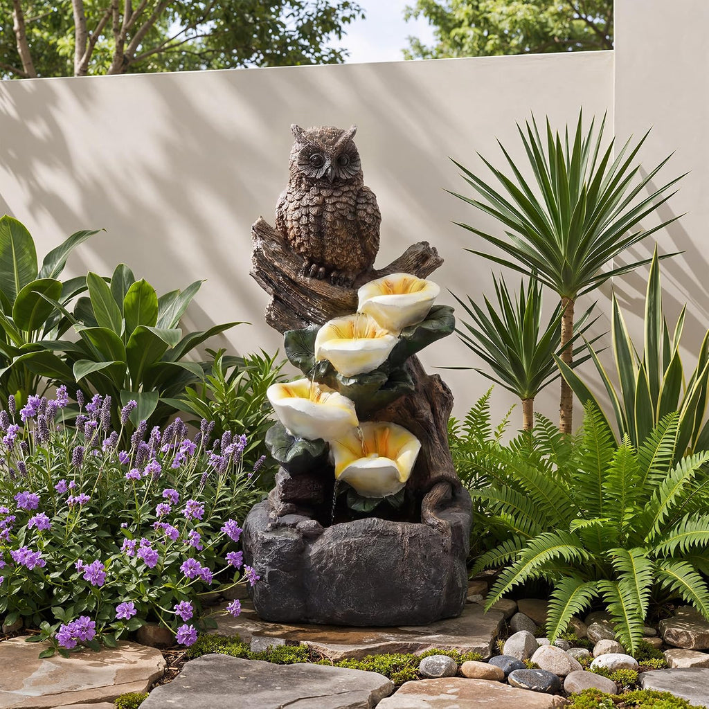 28.3' Tall Outdoor Water Fountain, 5 Tier Cascading Bowls and Stacked Water Fountain with LED Lights, for Yard Décor, Backyard, Patio and Deck (28.3'')