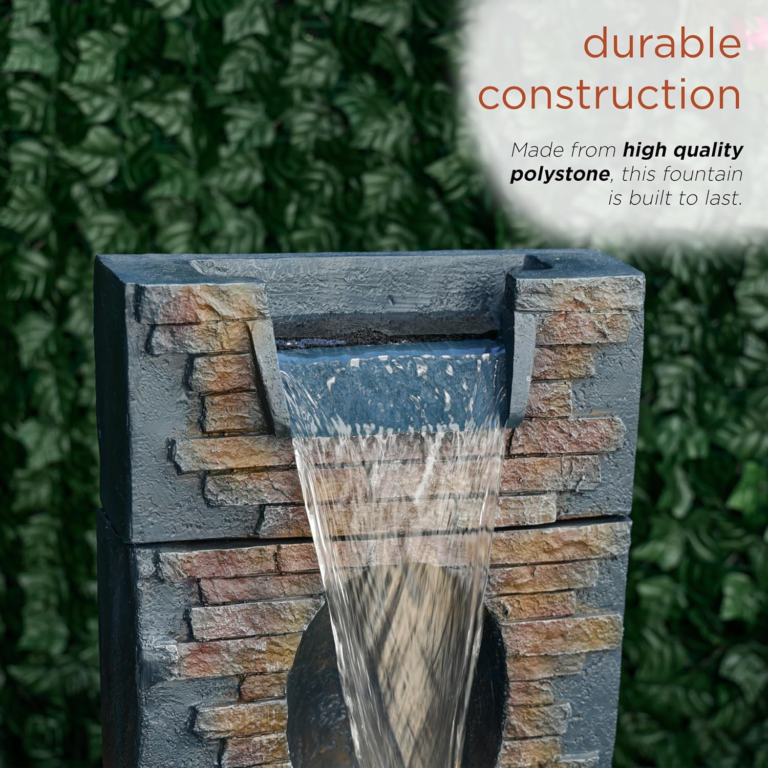Alpine Corporation TZL398 40' Stone Wall Cascading Fountain with LED Lights, Elegant Outdoor Water Feature for Garden, Patio, Backyard & Home Decor, Relaxing Waterfall Fountain, Gray