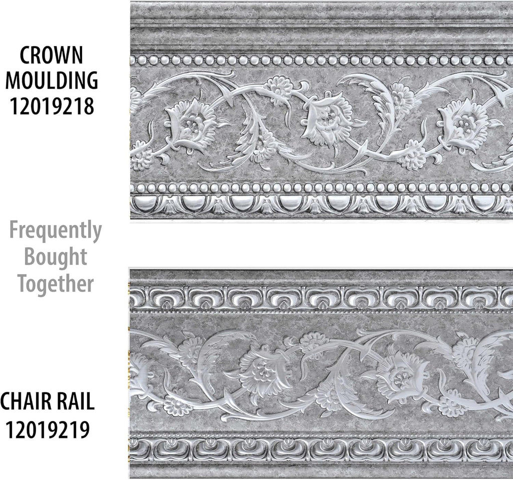 6-Piece Crown Molding Crown Decor Set, Molding Trim for Walls, 92 Inches, Grey and Silver