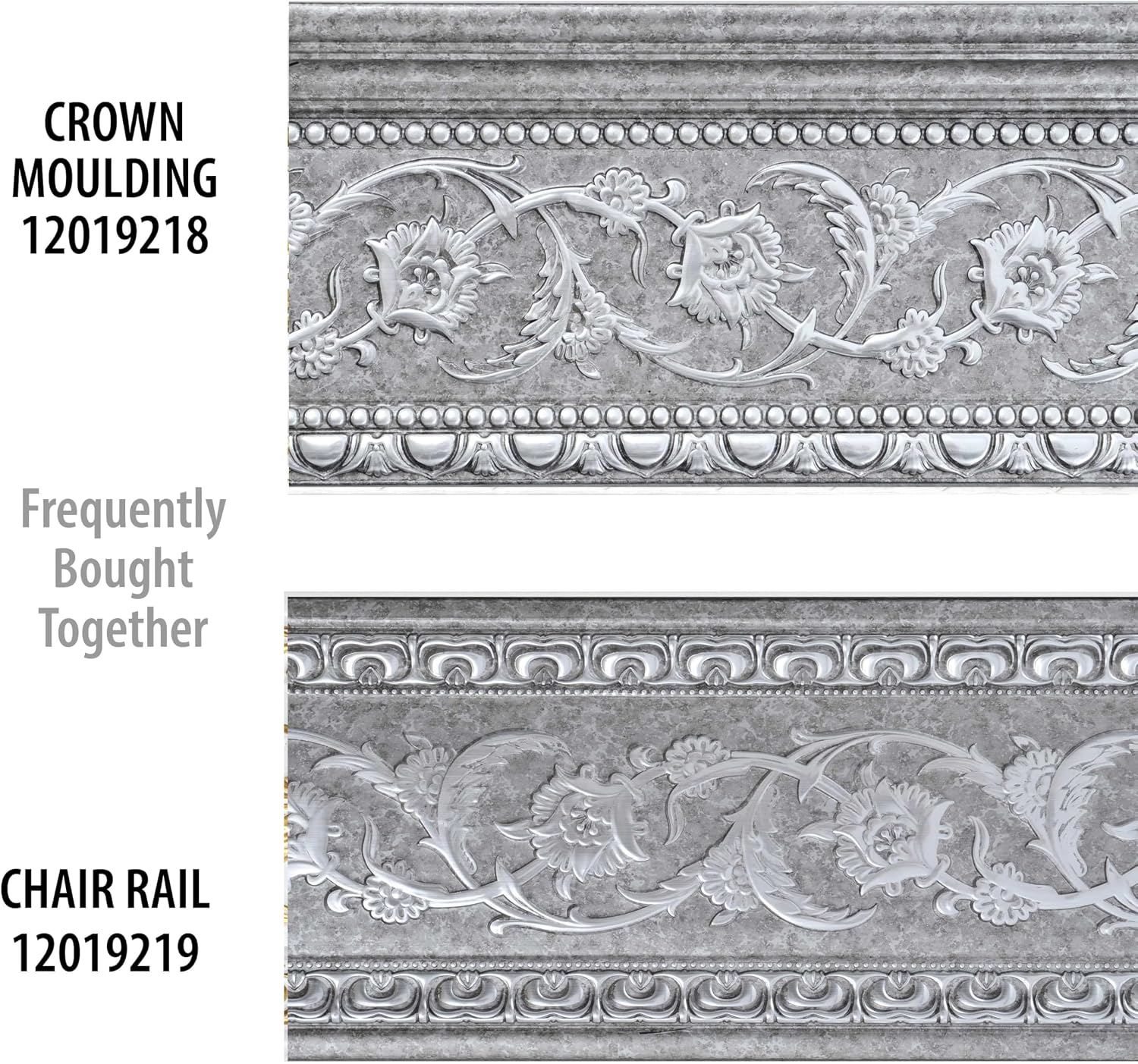 6-Piece Crown Molding Crown Decor Set, Molding Trim for Walls, 92 Inches, Grey and Silver