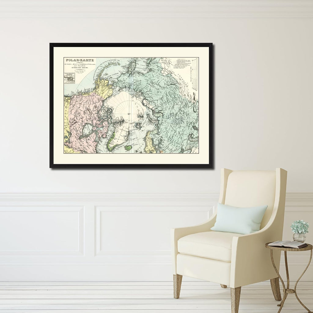 North Pole Stieler Vintage Antique Map 36043 Canvas Print Picture Frame Home Decor Wall Art Livingroom Housewarming Gift Ideas 28'x37'