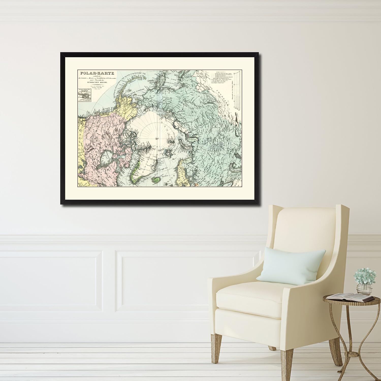 North Pole Stieler Vintage Antique Map 36043 Canvas Print Picture Frame Home Decor Wall Art Livingroom Housewarming Gift Ideas 28'x37'