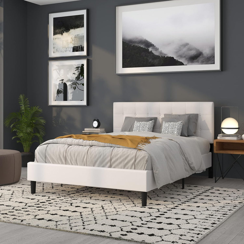 Flash Furniture Lennox Tufted Upholstered Queen Size Headboard in White Vinyl