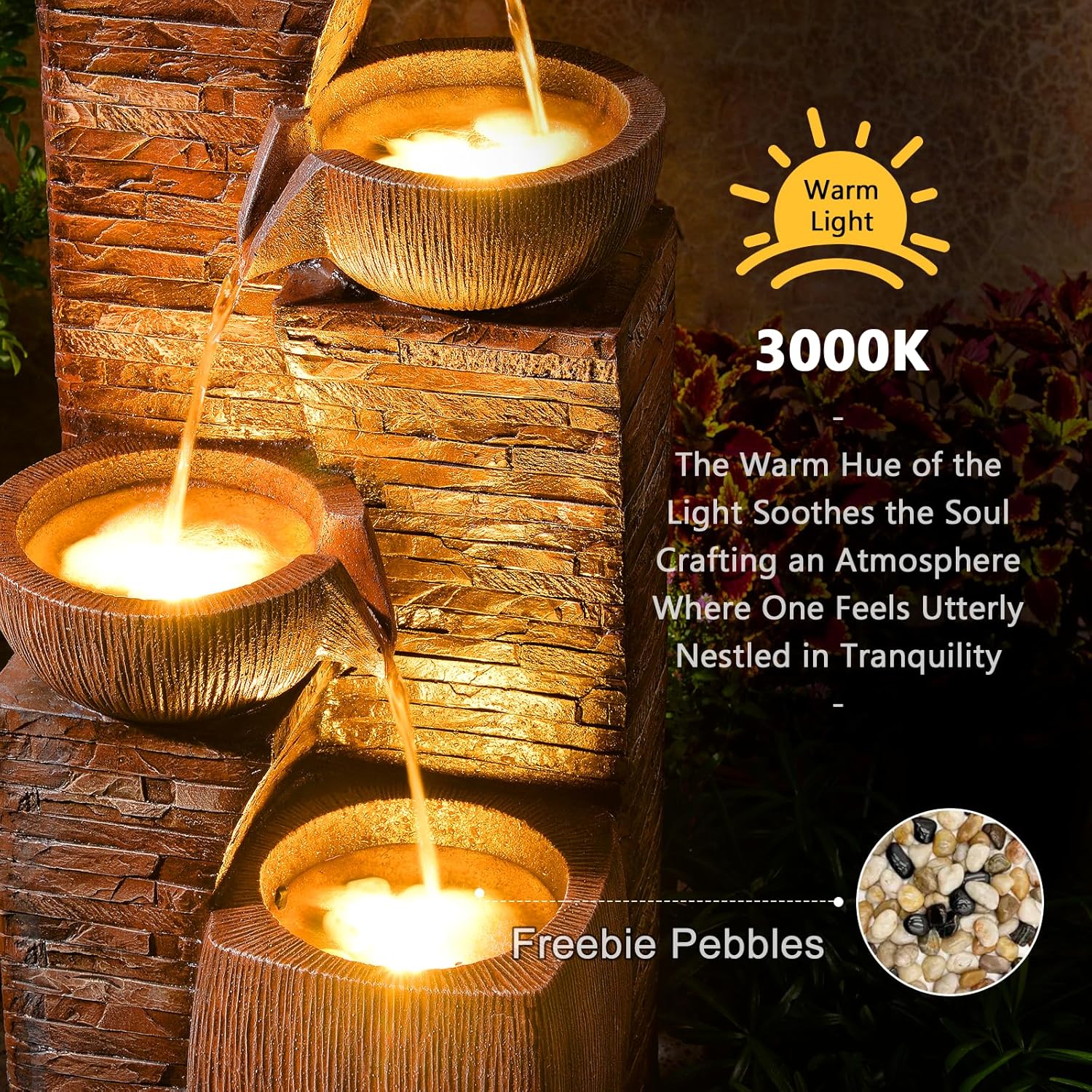 38.2' Tall Solar Water Fountain Outdoor Garden,Stone Texture Modern 4 Tiers Cascading Bowls Garden Fountains Outdoor,Suit for Patio, Deck, Porch, Lawns, Backyard and Home Art Decor