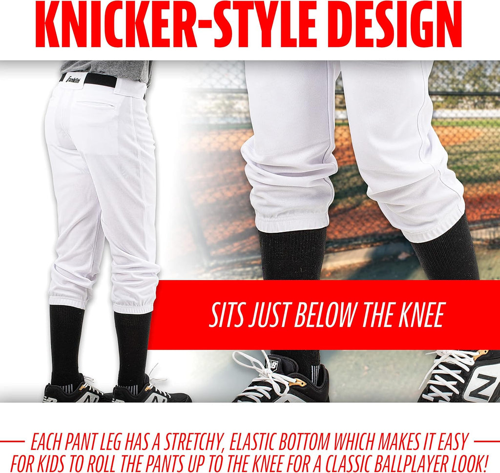 Franklin Sports Youth Baseball + Softball Pants - Knee High Pants for Boys + Girls Knicker Style with Belt Loop