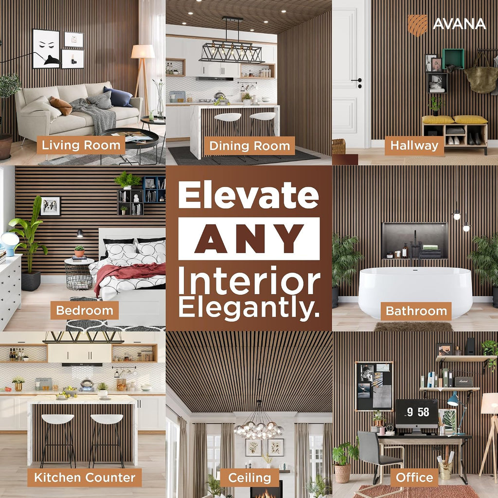 Avana Acoustic Wood Wall Panels – 93.2x11.25 Inch Panels – Fits 94x12 Layout – Smoke Walnut Acoustic Panels 2 PCs – Wall Panels for Interior Wall Decor for Homes, Offices – Wood Panels for Wall