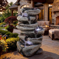 20' H Outdoor Water Fountain with LED Lights, 5-Tier Rock Outdoor Fountain with Pump,Polyresin Cascading Freestanding Waterfall Feature for Tranquil Garden, Patio or Porch