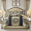 Stratford Park Medallion 7 Piece Navy Comforter Set, Queen Size Jacquard Bedding, All Season Bedding Set, Bed Skirt, Pillows & Shams