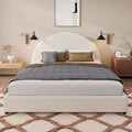 JIVOIT Modern Queen Size Bed Frame with Curved Round Headboard, Boucle Upholstered Platform Bed Frame with Sturdy Support Slats, No Box Spring Needed