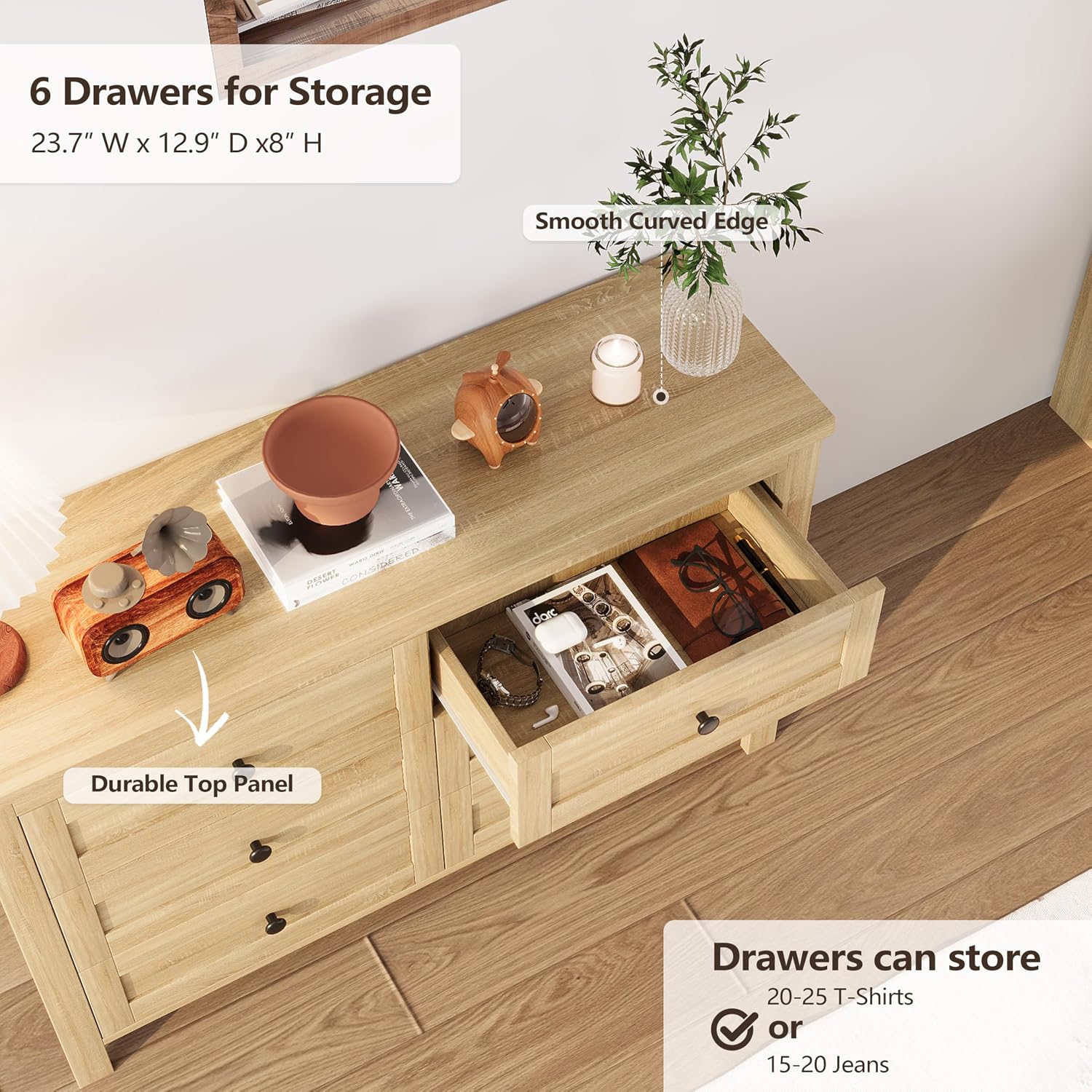 LUMISOL 3 Pieces Bedroom Sets,Farmhouse Platform Bed with Storage Nightstand and Dresser, Queen Size Bed Frame with Storage Headboard and Charging Station, Natural