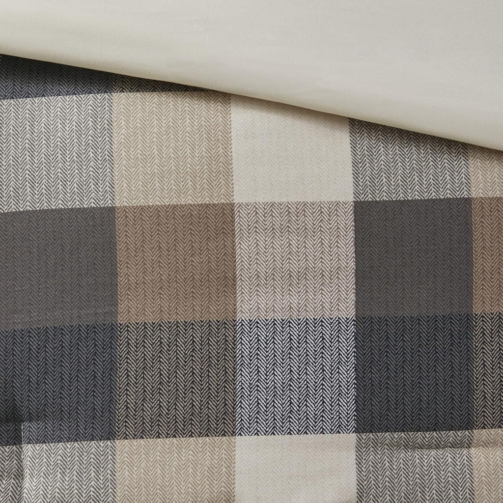 Madison Park Ridge Comforter Set-Cabin Lodge Plaid Herringbone Design All Season Down Alternative Cozy Bedding with Matching Bedskirt, Shams, Decorative Pillow, King(104'x92'), Neutral 7 Piece