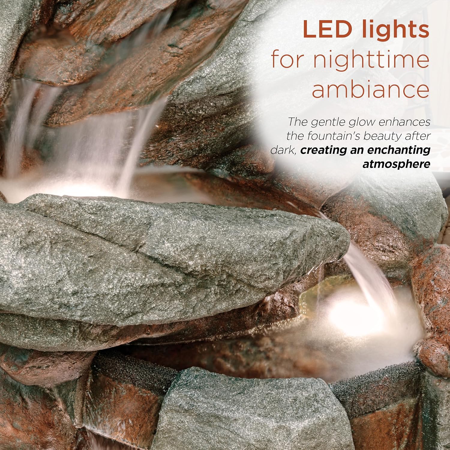 Alpine Corporation WIN1548 Outdoor Floor Cascading Stone Fountain with LED Lights, Tiered Garden Water Fountain, 53' H, Gray