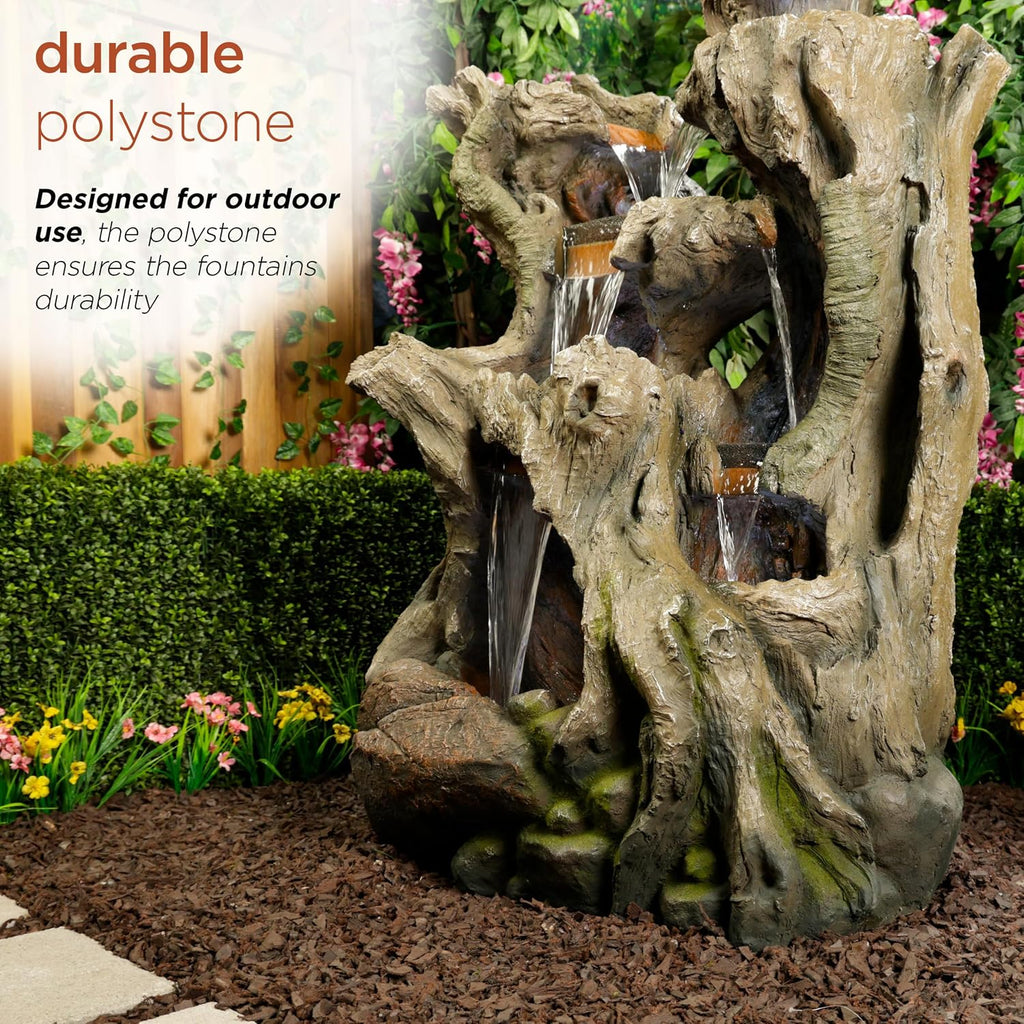 Alpine Corporation WIN1398 Outdoor Cascading Willow Tree Floor Fountain with Cool White LED Lights, 53' Tall