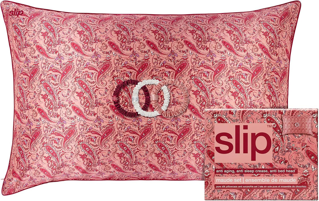 Slip Maude Queen Pure Silk Pillow Case with Silk Scrunchies Set - 100% Pure 22 Momme Mulberry Silk - Queen Size Standard Pillow Case & Scrunchies