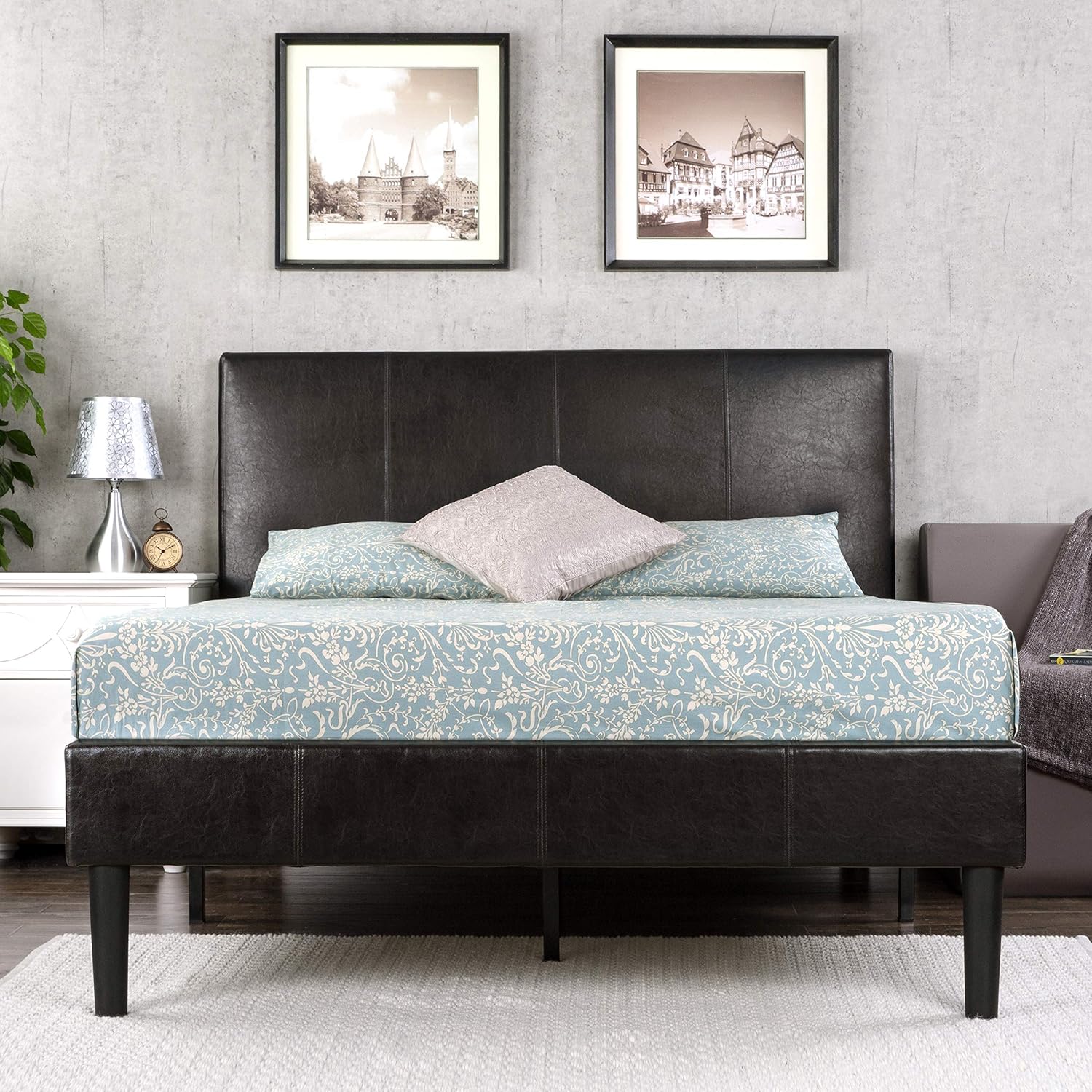Zinus Gerard Faux Leather Upholstered Platform Bed Frame, Mattress Foundation, Wood Slat Support, No Box Spring Needed, Easy Assembly, King