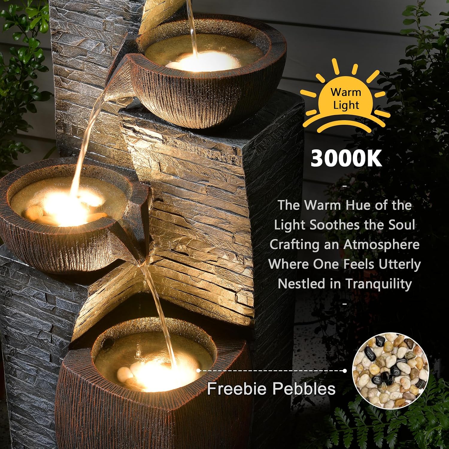 38.2' Tall Outdoor Water Fountain,Stone Texture Modern 4 Tiers Cascading Bowls Garden Fountains Outdoor,Suit for Patio, Deck, Porch, Lawns, Backyard and Home Art Decor