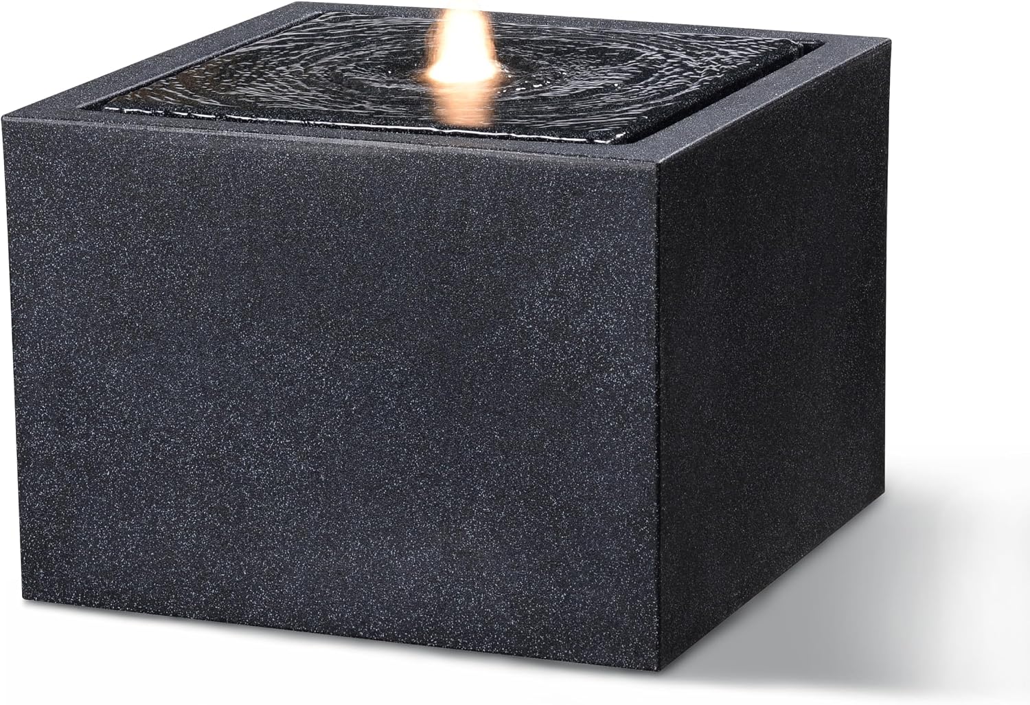 12.79' H Outdoor Water Fountain Made with Eco-Friendly Recyclable Materials, Polyethylene Square Bubbler Outdoor Fountain, Garden Decor with LED Light for Patio, Porch, Backyard