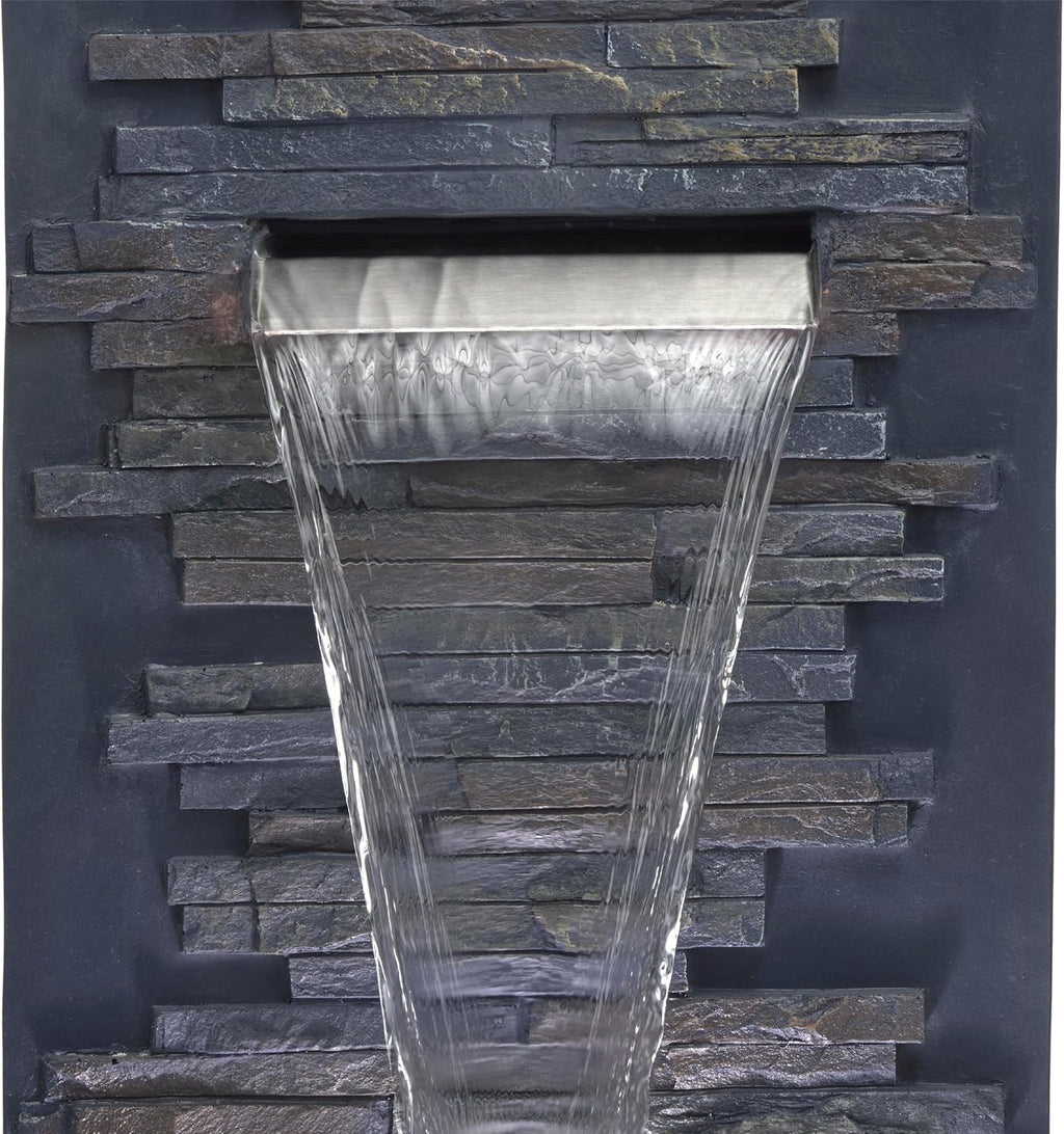 Alpine Corporation 32' Cascading Stone Wall Fountain with LED Lights – Outdoor Water Feature for Garden, Patio, Backyard & Home Decor, Gray