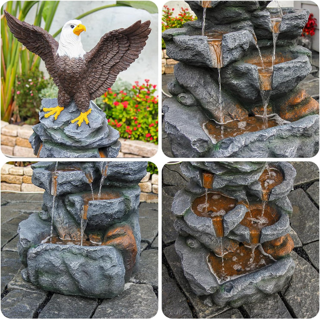 YZM Bald Eagle Statue Outdoor Fountain Tiered Cascading Rock Water Feature for Garden Patio Backyard Porch Deck 38.58' Tall Outdoor Waterfall Sculpture Elegant Garden Decor