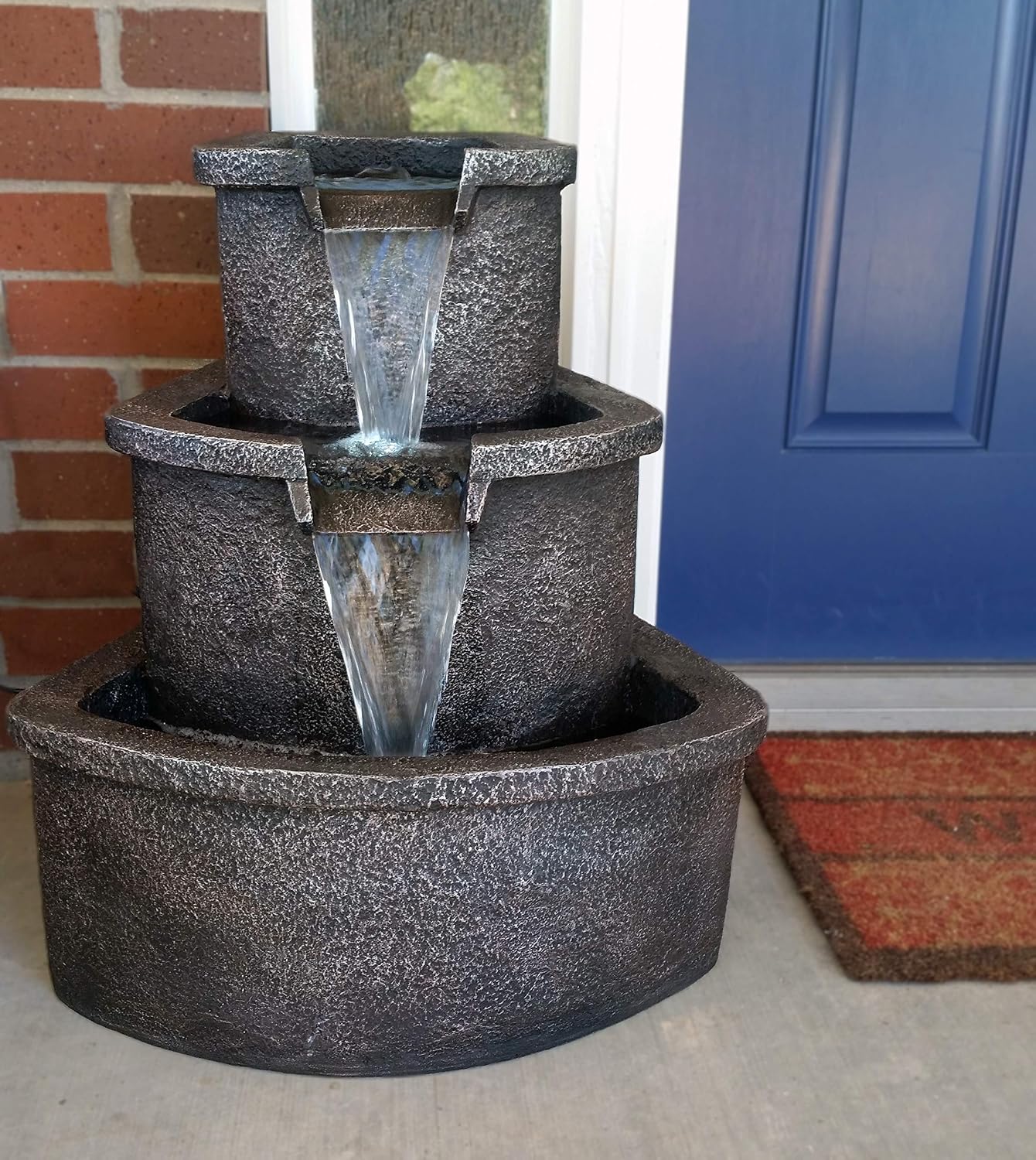 The Marseille Cascading Floor Fountain w/LED Lights: 25' Outdoor Water Feature for Porches, Gardens & Patios. Hand-Crafted Design. HF-B17-25L
