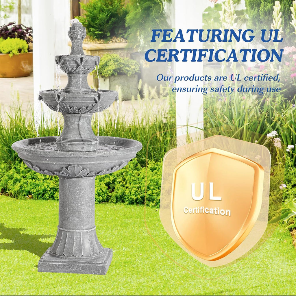 Italian Outdoor Water Fountains Garden Decor - 48.4''H Fountains and Waterfalls Outside, Large Cascading Indoor Floor-Standing Resin Bubbler Fountain Features W/Pump for Patio and Yard