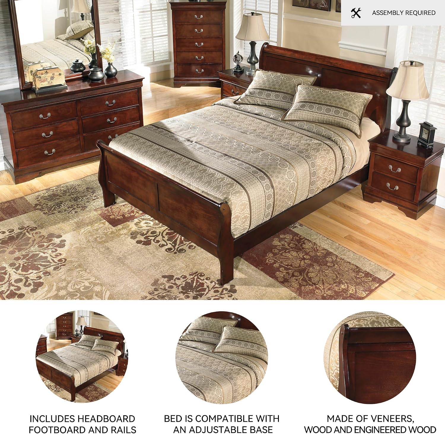 Signature Design by Ashley Alisdair Traditional Queen Sleigh Bed, Foundation or Box Spring Needed, Dark Brown