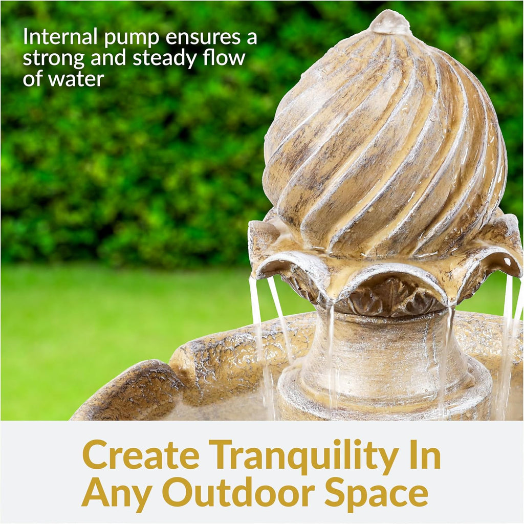 Sunnydaze 35' Solar 2-Tier Outdoor Water Fountain - Garden Water Feature with Battery Backup and Pump - Earth