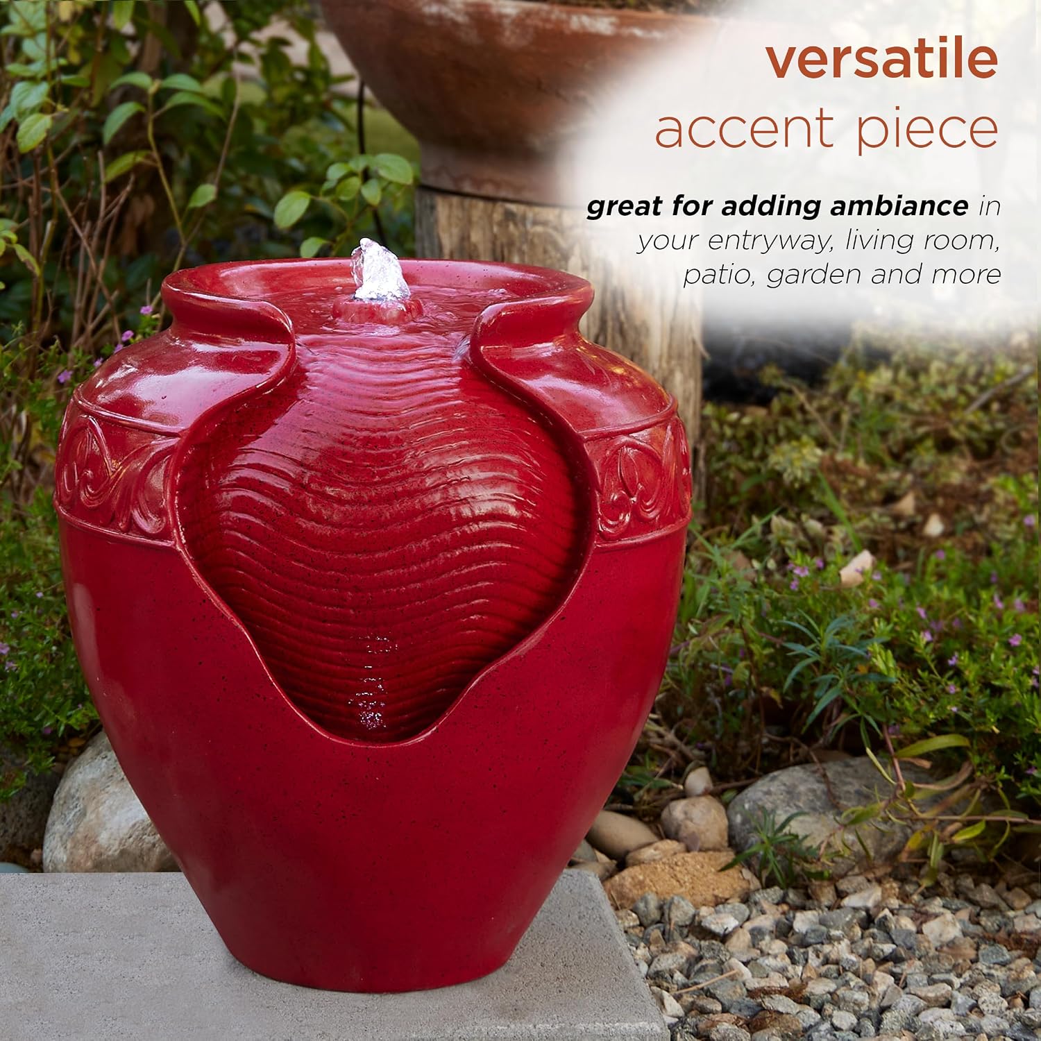 Alpine Corporation TVH214RD Indoor/Outdoor Tabletop Cherry Vase Water Fountain, Vintage Bright Vase Garden Fountain 17', Red