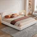 JIVOIT King Size Platform Bed with Curve-Shaped Design Headboard, Boucle Fabric Upholstered Platform Bed with Strong Support, Modern Bed Frame, No Box Spring Needed, Easy Assembly (White,King,8)