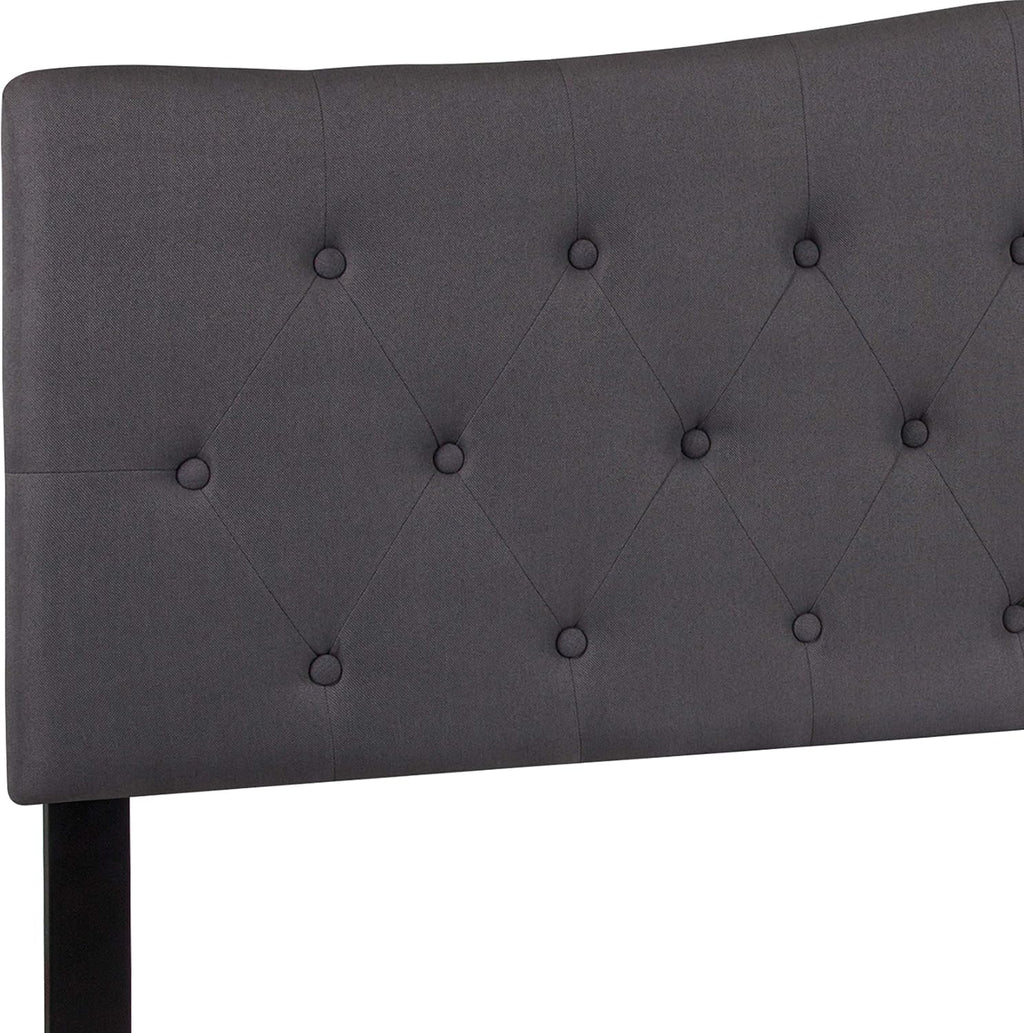 EMMA + OLIVER Tufted Upholstered King Size Headboard in Dark Gray Fabric