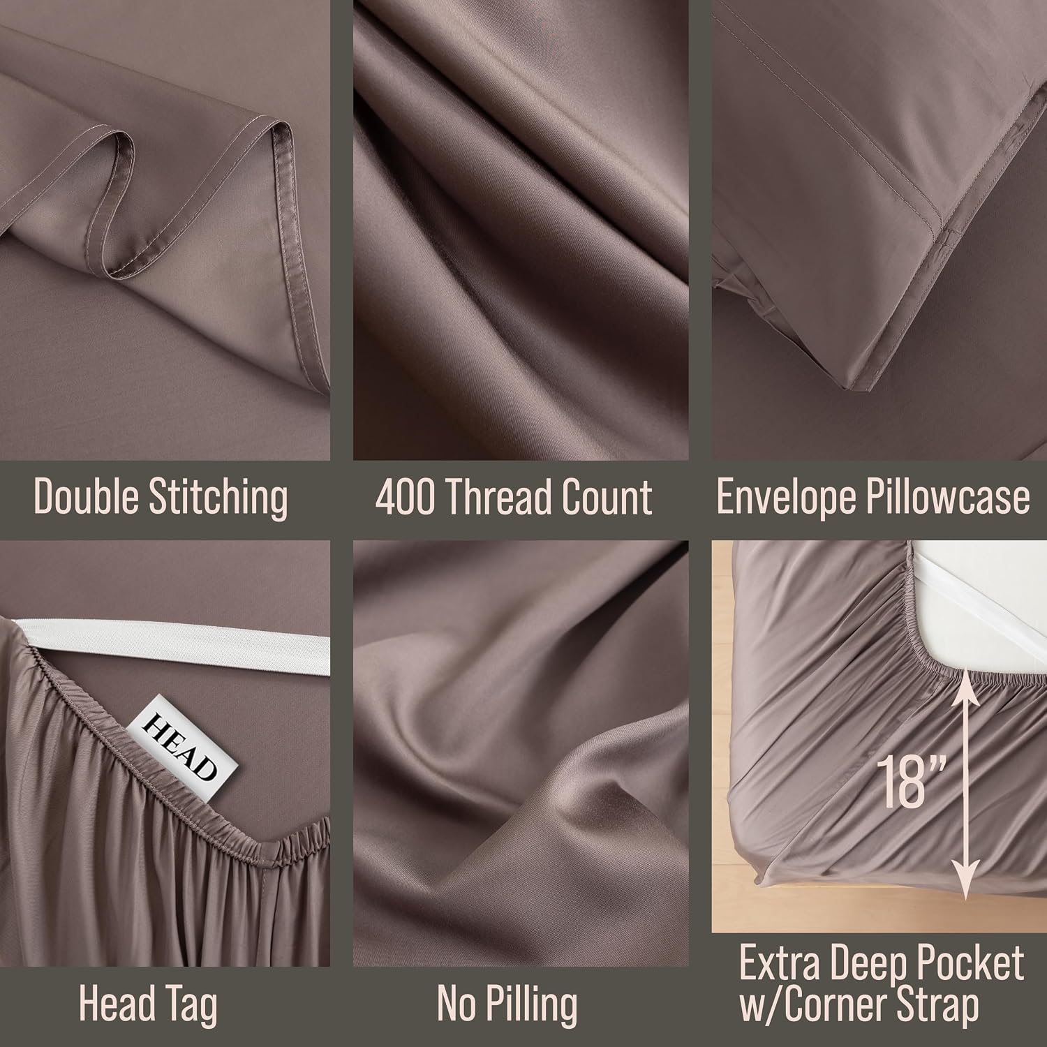 Bella Coterie 6 Piece Luxury Bamboo Viscose King Size Sheet Set | 100% Organically Grown | Cooling for Hot Sleepers | 18' Deep Pocket | Soft & Hypoallergenic | 4 Pillowcases [Mocha]