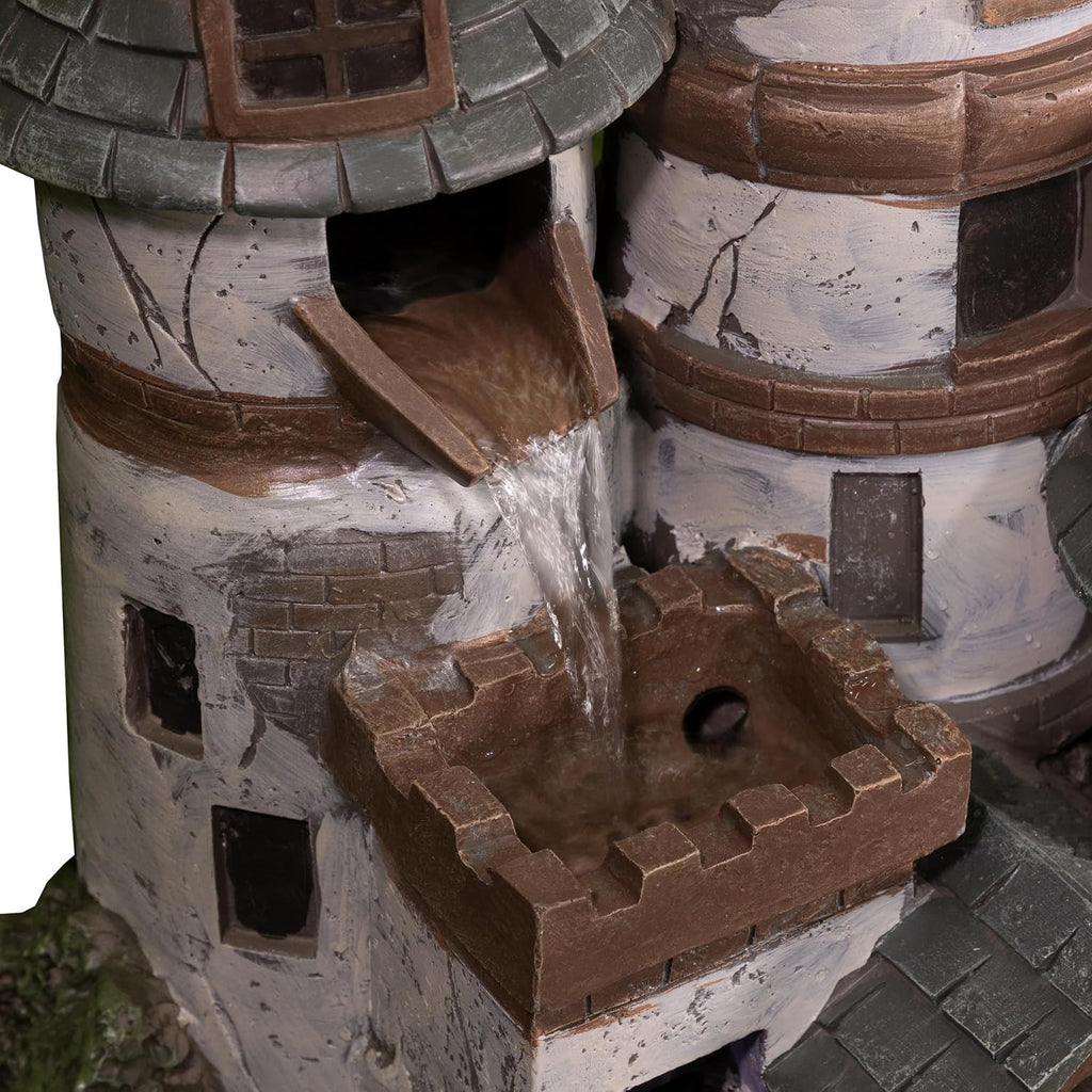 Alpine Corporation USA1368 Outdoor Floor Tiered Fairy Castle Water Fountain with Color Changing LED Lights, 35', Brown