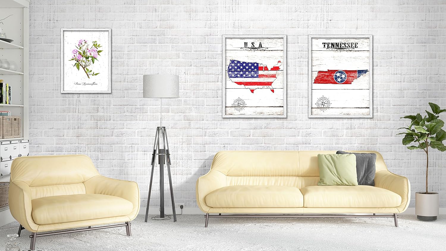 Tennessee State Map Flag Cottage Shabby Chic Gifts Home Decor Wall Art Canvas Print, White Wash Wood Frame, 22' x 29'