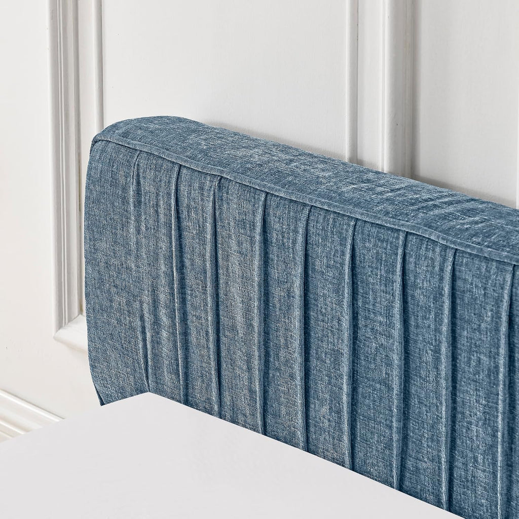 Ball & Cast Queen Size Low Bed Frame,Chenille Upholstered Platform Bed with Pleated Design Headboard,Grounded Floor Bed with Wood Slat Support,No Box Spring Needed,Dark Blue