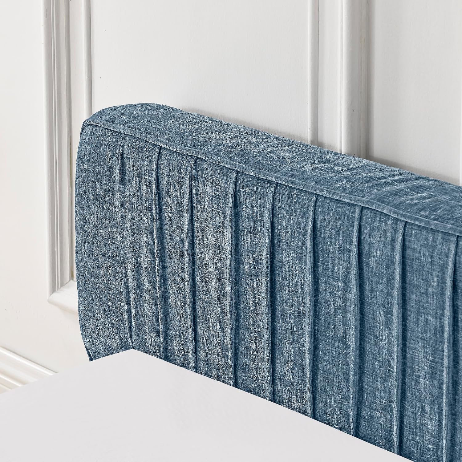 Ball & Cast Queen Size Low Bed Frame,Chenille Upholstered Platform Bed with Pleated Design Headboard,Grounded Floor Bed with Wood Slat Support,No Box Spring Needed,Dark Blue