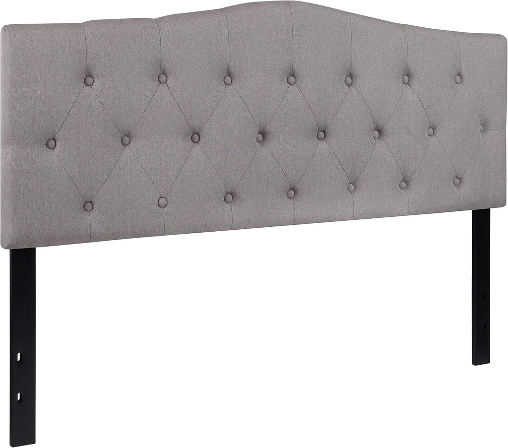 EMMA + OLIVER Arched Button Tufted Queen Size Headboard in Light Gray Fabric